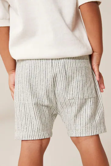 |Boy| Shorts Jersey Listrado Preto/Branco (3 Meses A 7 Anos)