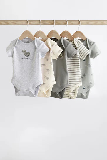 |Bebé| Pack de 5 peleles de manga corta para bebé con ballena gris