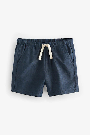 |Boy| Shorts Pull-On De Linho - Azul Marinho (3 Meses - 7 Anos)