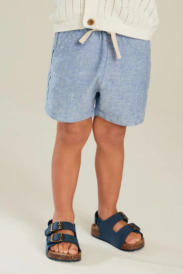 |Boy| Shorts Pull-On De Linho - Azul Chambray (3 meses - 7 anos)