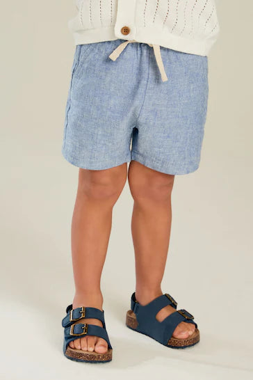|Niño| Pantalón corto de lino sin cordones - Chambray azul (3 meses - 7 años)