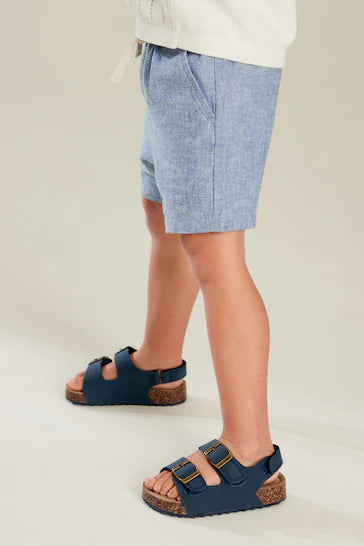 |Niño| Pantalón corto de lino sin cordones - Chambray azul (3 meses - 7 años)
