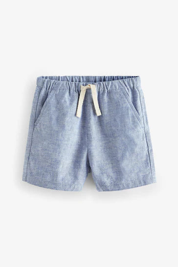 |Boy| Shorts Pull-On De Linho - Azul Chambray (3 meses - 7 anos)