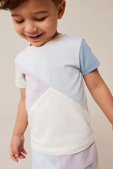 |Boy| Conjunto De Camiseta E Shorts Colourblock De Manga Curta - Lilás Roxo/Azul (3 Meses - 7 Anos)