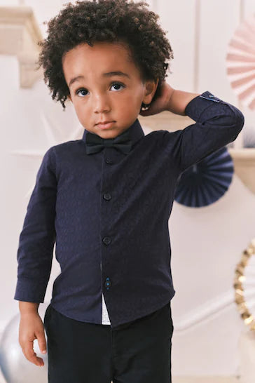 |Boy| Conjunto De Camisa Manga Comprida e Gravata Borboleta Azul Marinho - Navy Blue (3 meses a 12 anos)