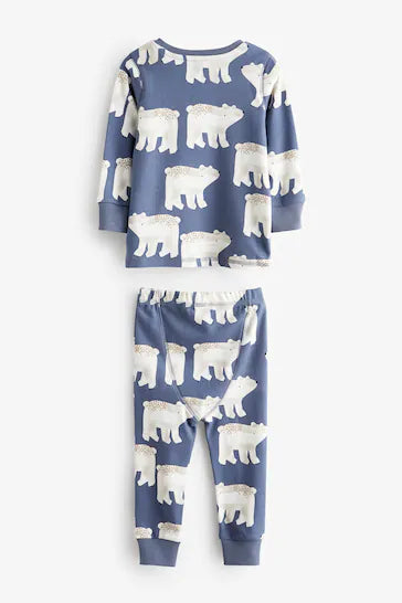 |Boy| Pacote De 3 Pijamas Aconchegantes - Blue/Ecru Cream Penguin/Polar Bear (9 meses a 12 anos)