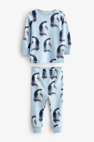 |Boy| Pacote De 3 Pijamas Aconchegantes - Blue/Ecru Cream Penguin/Polar Bear (9 meses a 12 anos)