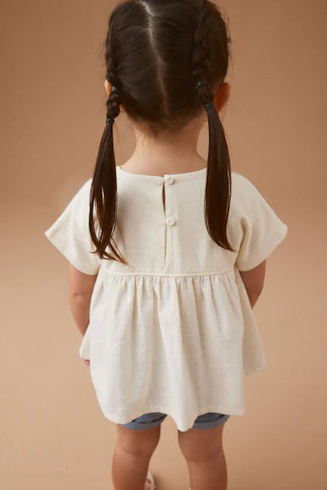 |Girl| Blusa Branca de Manga Curta (3 meses a 7 anos)