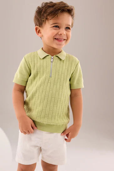 |Boy| Suéter Polo Manga Curta Com Gola Zip - Verde Limão (3 Meses - 7 Anos)