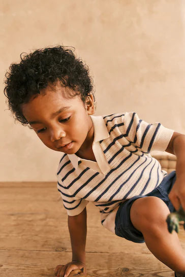 |Niño| Polo Manga Corta Rayas Crema/Marino (3 meses a 7 años)