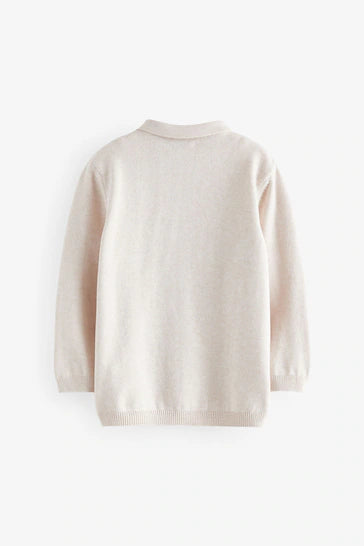 |Boy| Camisa Pólo De Malha De Manga Comprida De Natal 100% Algodão - Ecru Santa Snowman (3 meses a 7 anos)