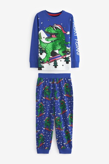 |Girl| Pijama De Natal - Navy Blue Dinosaur (3-16 anos)