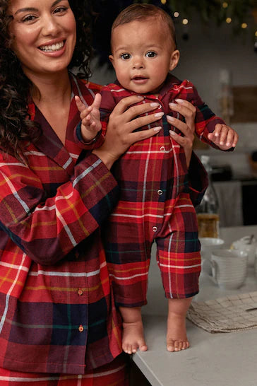 |BabyGirl| Pijama De Natal Para Bebês Em Xadrez Vermelho Combinando Com a Família (0 meses a 3 anos)
