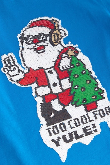 |Boy| Camiseta De Natal Com Lantejoulas Flippy De Manga Comprida - Cobalt Blue Santa (3 a 16 anos)