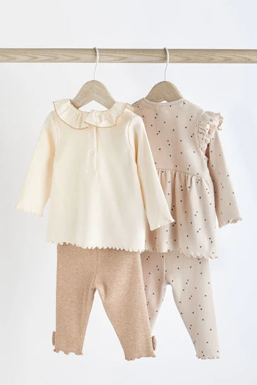 |BabyGirl| Conjunto De 4 Peças De Camisetas E Leggings Para Bebê Urso Bege (1.5 - 2 Anos)