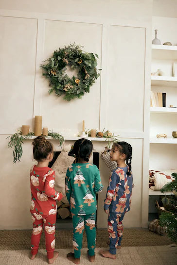 |Girl| Pacote De 3 Pijamas 100% Algodão De Natal Vermelho/Azul/Verde (9 meses a 12 anos)