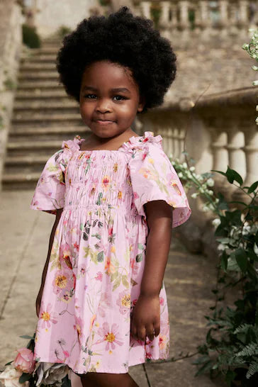 |Girl| Vestido De Algodão Estampado - Pink Floral (3 meses a 8 anos)