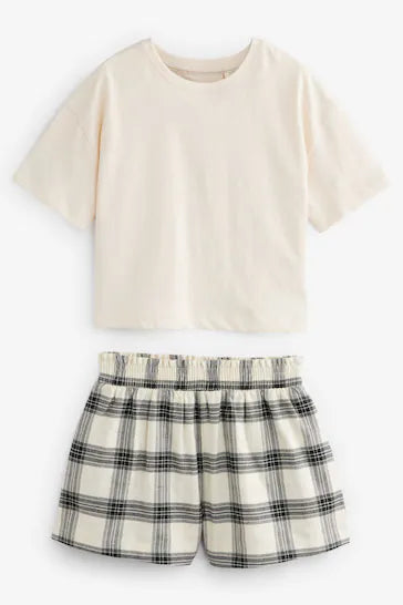 |Girl| Black/White Woven Check Pyjamas 2 Pack (3-16yrs)