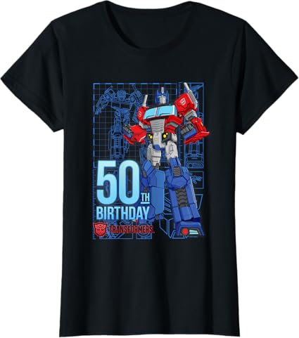T-shirt de aniversário dos 50 anos do Optimus Prime dos Transformers