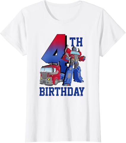 T-shirt com poster comemorativo do 4º aniversário do Optimus Prime de Transformers com efeito degradé