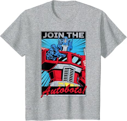 T-shirt com poster retro do Transformers Optimus Prime juntando-se aos Autobots