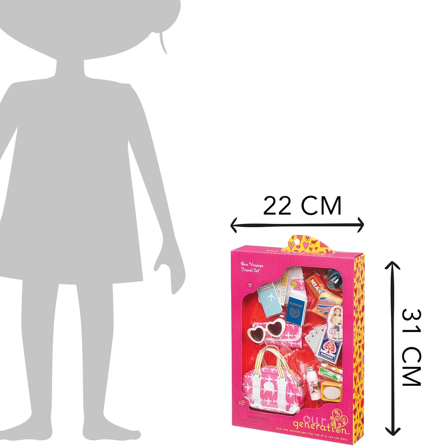 Acessórios para bonecas Our Generation - Conjunto de saco de viagem Bon Voyage - para bonecas de 46 cm - para crianças a partir dos 3, 4 anos