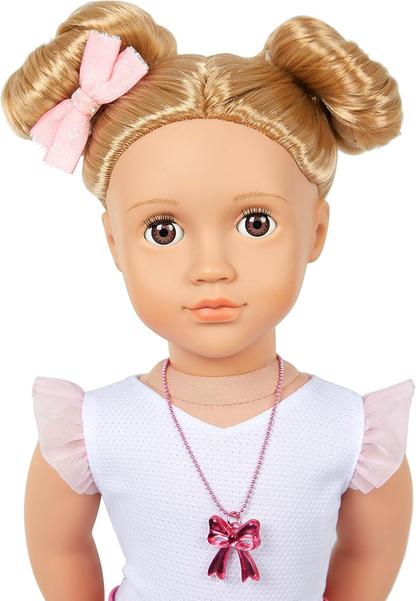 Our Generation - 46 cm - Boneca de moda com tema de laço - Thea - Cabelo loiro e olhos castanhos - 3 roupas e acessórios de estilo em caixa de oferta - Brincadeira de faz de conta - Brinquedos para crianças de 3 anos