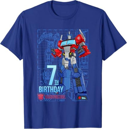 T-shirt de aniversário dos 7 anos do Optimus Prime dos Transformers