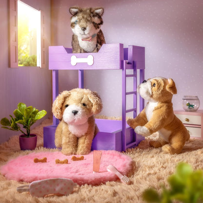 A Nossa Geração - Cama para animais de estimação e conjunto para peluches - Brinquedo de peluche - Acessórios para bonecas de 46 cm - Brincadeira de faz de conta - Brinquedo para crianças a partir dos 3 anos - Beliche para cachorros