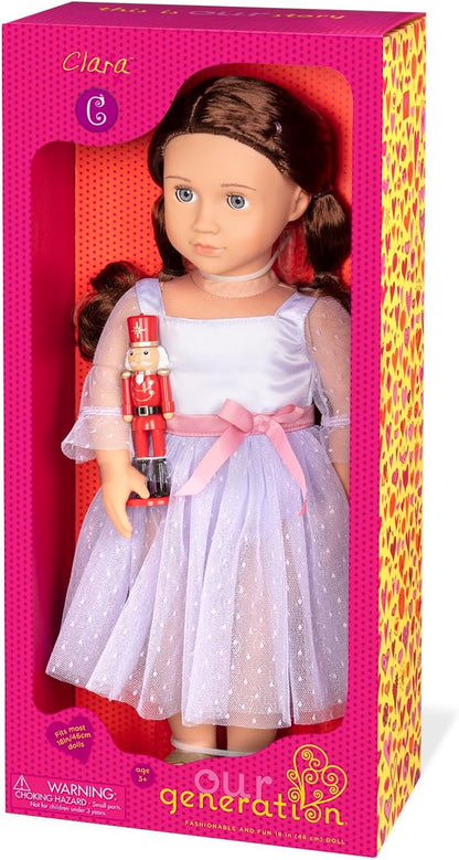 A Nossa Geração – Boneca Bailarina de 45 cm – Acessório Quebra-Nozes – Fato de Ballet – Olhos Azuis e Cabelo Castanho – Clara