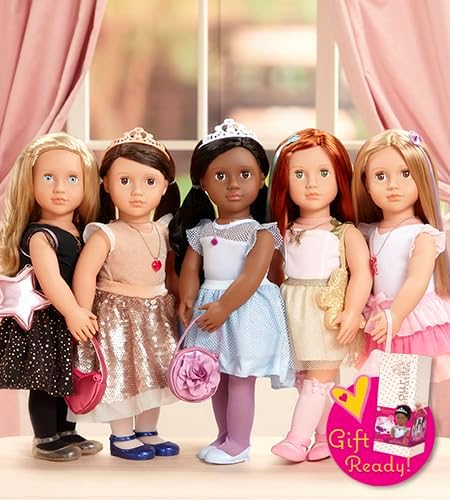 A Nossa Geração - Boneca Floral para Iniciantes de 46 cm - Rosalind - Cabelo e olhos castanhos escuros - 3 roupas e acessórios de estilo em caixa de oferta - Brincadeira de faz de conta - Brinquedos para crianças a partir dos 3 anos