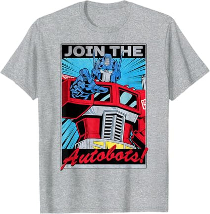 T-shirt com poster retro do Transformers Optimus Prime juntando-se aos Autobots