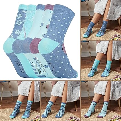 Disney Meias de panturrilha femininas, meias elásticas macias em pacote de 5 - Presentes para mulheres