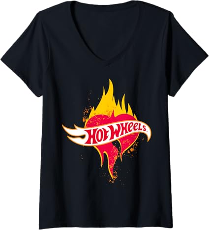 Hot Wheels Camiseta feminina oficial Fiery Heart, várias cores, com decote em V.