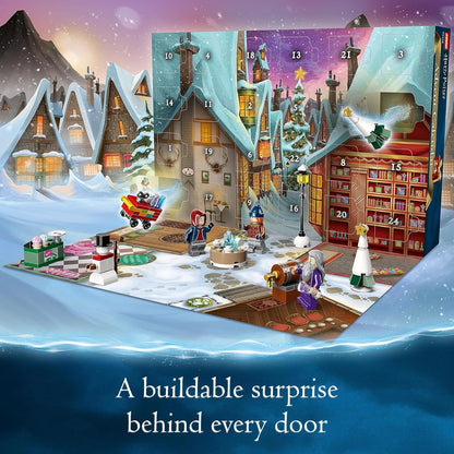 LEGO 76418 Calendário do Advento de Harry Potter 2023 com 24 presentes, incluindo 18 mini construções da vila de Hogsmeade e 6 minifiguras, brinquedos de contagem regressiva de Natal para crianças, meninas, meninos e fãs