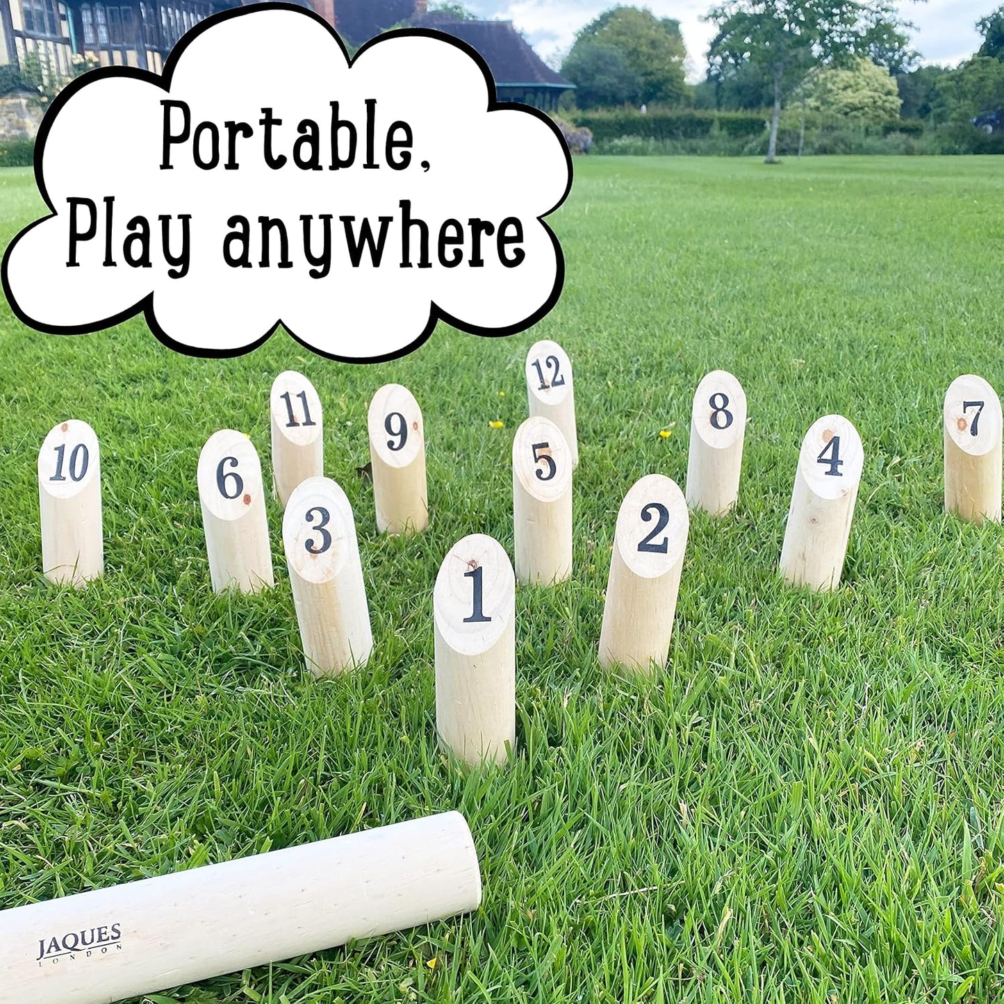 Jaques of London Skittles de madeira | Jogos de arremesso | Jogo de Skittles para jardins | Jogos ao ar livre para adultos e crianças | Desde 1795