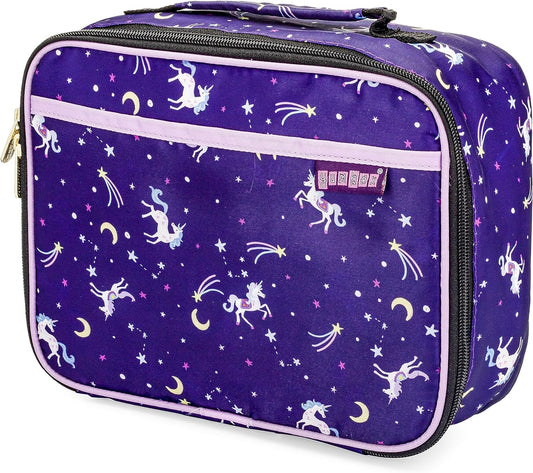 Fiambrera aislante Yumbox para niños: ligera y duradera; bolsillos exteriores/interiores; 10,25x8x4 pulgadas; Fácil limpieza; Fiambrera perfecta para niñas; Estampado de unicornio morado