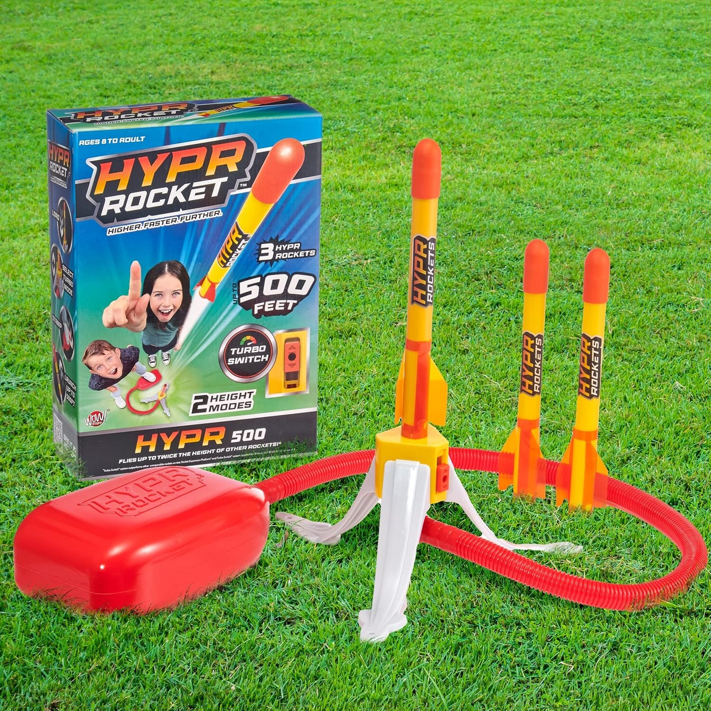 UAU! COISAS - HYPR Rocket 500, o selo voador mais alto para lançar foguetes, voa até 152 metros, 3 foguetes, jardim ou quintal ao ar livre, brinquedos e presentes para crianças, famílias, meninos e meninas