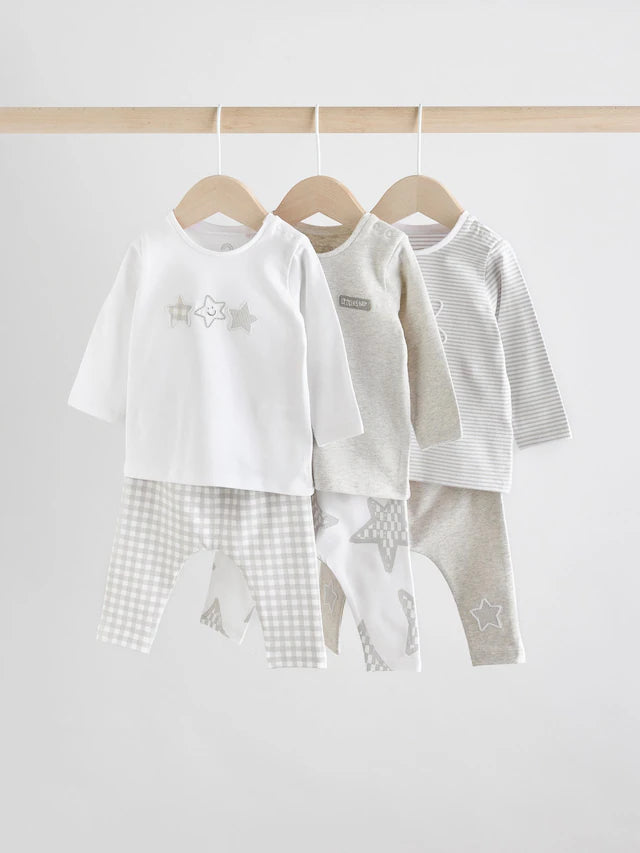 |BabyBoy| Conjunto De 6 Blusas e Leggings Cinza Estrela Para Bebê (0 meses a 2 anos)