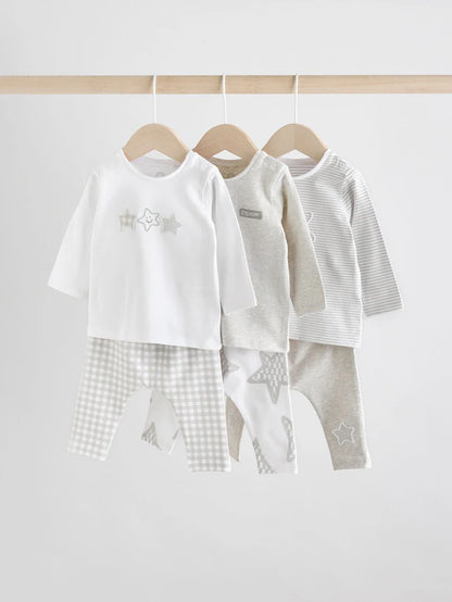 |BabyBoy| Conjunto De 6 Blusas e Leggings Cinza Estrela Para Bebê (0 meses a 2 anos)