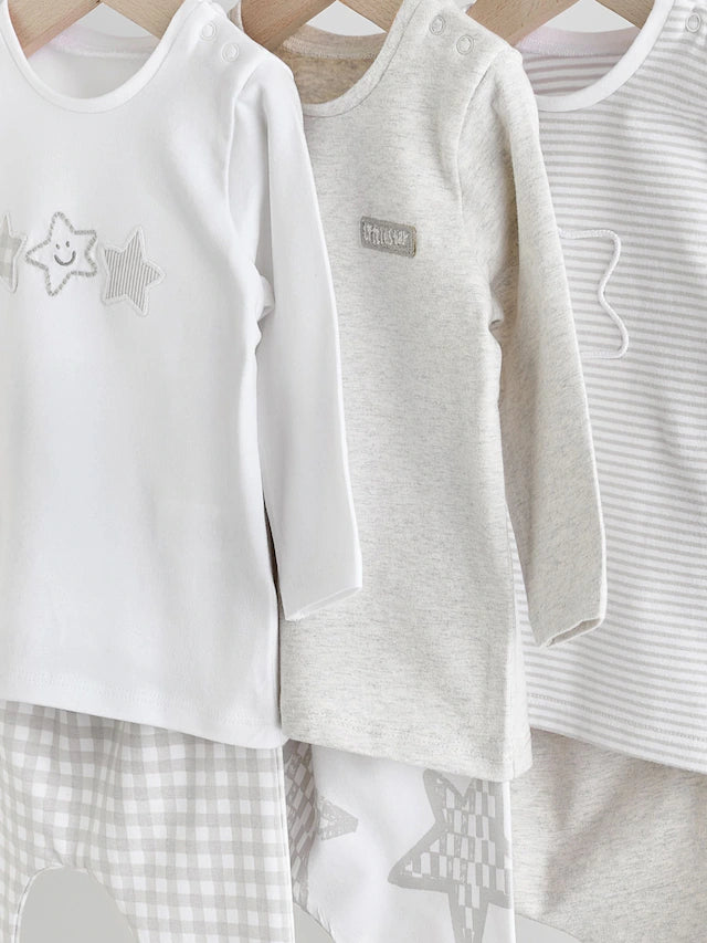 |BabyBoy| Conjunto De 6 Blusas e Leggings Cinza Estrela Para Bebê (0 meses a 2 anos)