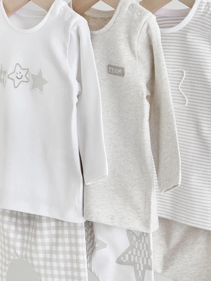 |BabyBoy| Conjunto De 6 Blusas e Leggings Cinza Estrela Para Bebê (0 meses a 2 anos)