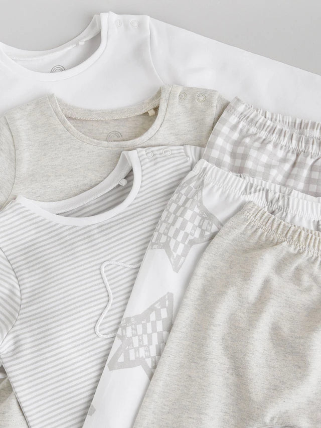 |BabyBoy| Conjunto De 6 Blusas e Leggings Cinza Estrela Para Bebê (0 meses a 2 anos)