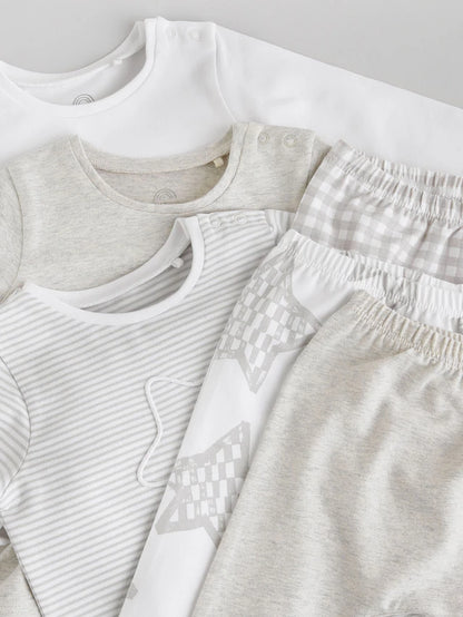 |BabyBoy| Conjunto De 6 Blusas e Leggings Cinza Estrela Para Bebê (0 meses a 2 anos)