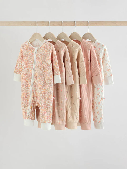 |BabyGirl| Neutro 100% Algodão Bebê Dois Sentidos Zíper Pijamas Pacote Com 5 (0 meses-3 anos)