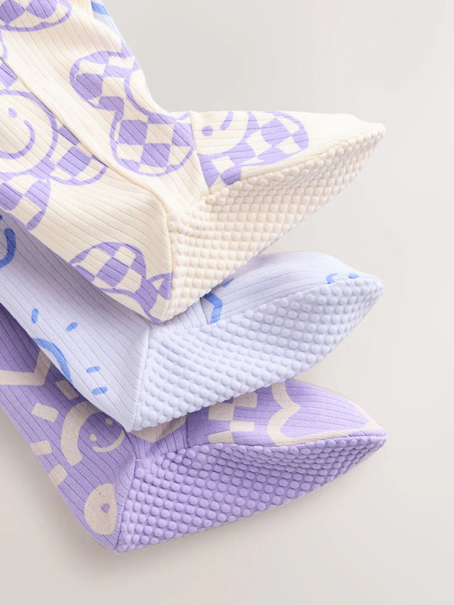 |BabyGirl| Macacão De Dormir Lilás Roxo Para Bebê Com Zíper Bidirecional e Estampa Floral 100% Algodão, Pacote Com 3 (0 meses a 2 anos)