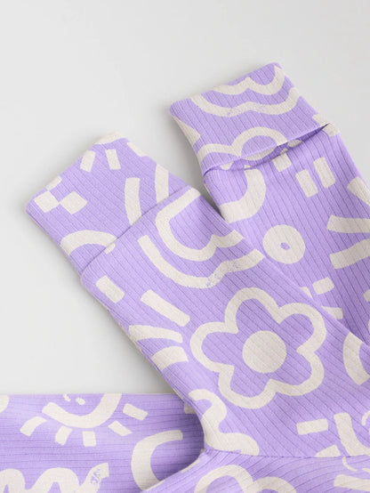 |BabyGirl| Macacão De Dormir Lilás Roxo Para Bebê Com Zíper Bidirecional e Estampa Floral 100% Algodão, Pacote Com 3 (0 meses a 2 anos)