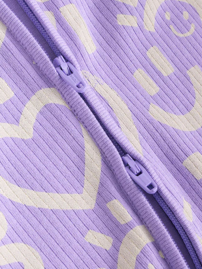 |BabyGirl| Macacão De Dormir Lilás Roxo Para Bebê Com Zíper Bidirecional e Estampa Floral 100% Algodão, Pacote Com 3 (0 meses a 2 anos)