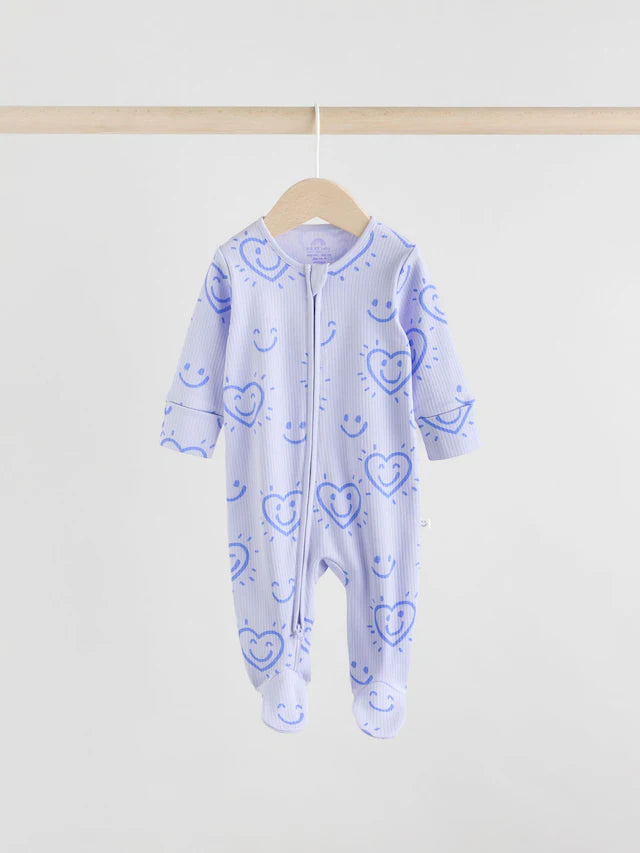 |BabyGirl| Macacão De Dormir Lilás Roxo Para Bebê Com Zíper Bidirecional e Estampa Floral 100% Algodão, Pacote Com 3 (0 meses a 2 anos)