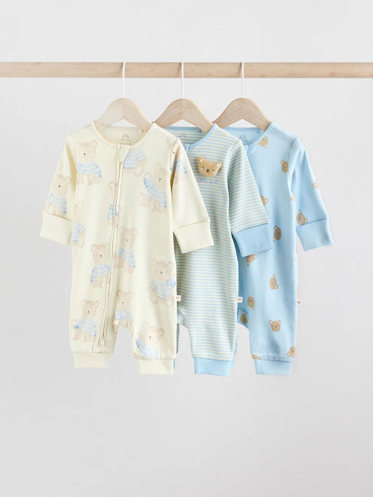 |BabyBoy| Conjunto De 3 Pijamas Azuis Para Bebês Urso (0 a 2 anos)